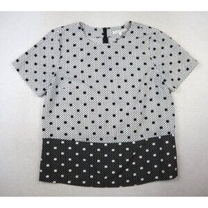 DANIEL RAINN - WOMEN'S BLACK & WHITE POLKA DOT PRINT SHORT SLEEVE TOP BLOUSE - L